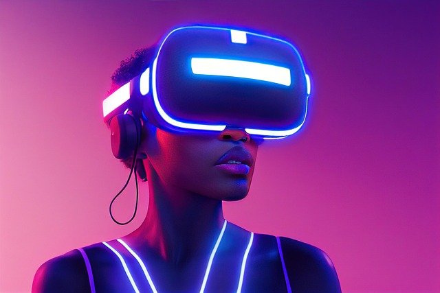 xr, mr, mixed reality, virtual reality, augmented reality, african american, female, woman, lady, metaverse, girl, black, america, pink, purple, blue, neon, lighting